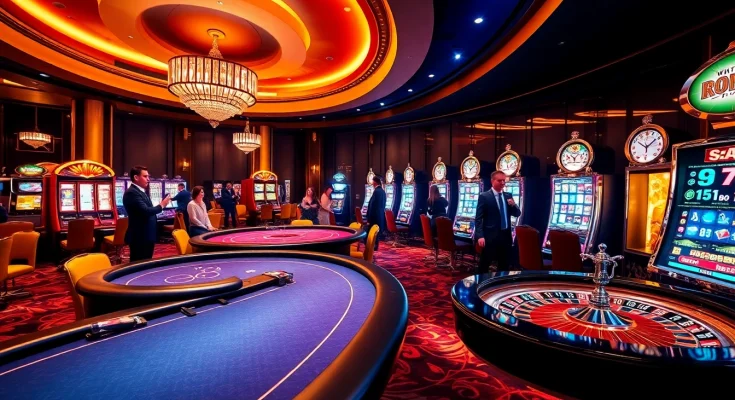 Exciting casino experience at w-88.uk.com with vibrant slot machines and lively players.