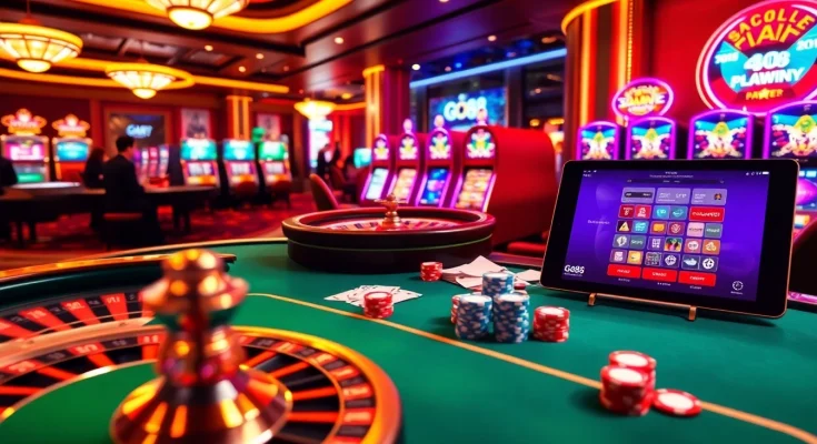 Experience the excitement of GO88 with vibrant casino visuals featuring poker and slot machines.