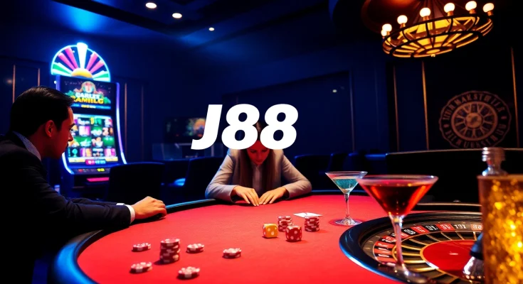 Players engaging intensely at a poker table while enjoying the excitement of J88 casino.