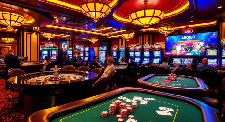 Play thrilling games at UK88 Casino with vibrant tables and slot machines.