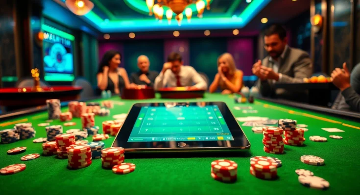 A dynamic scene of sports betting at a casino demonstrating the excitement of Agen Judi Bola action.