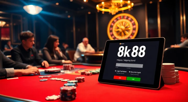 Play thrilling casino games at https://gk88.bond/ featuring poker tables, chips, and a roulette wheel.