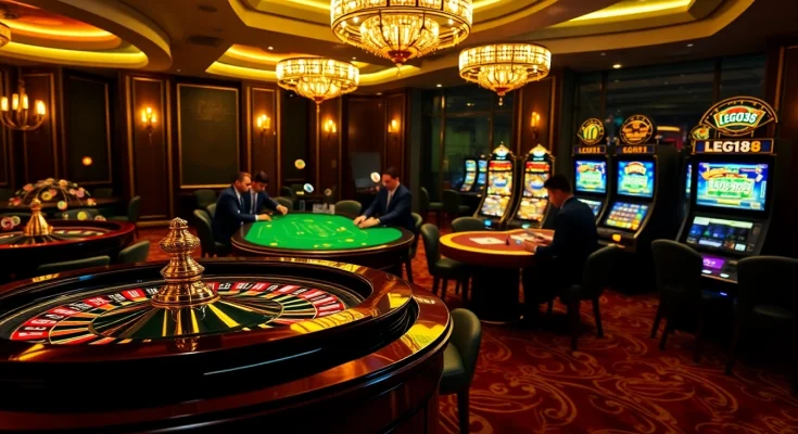 Exciting scene of players winning at LEGO138 casino tables with vibrant lights.