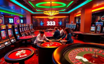 33win players engaging at a lively casino, showcasing excitement and luxury in gambling.