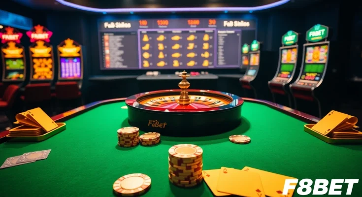 Experience the thrill of F8BET with vibrant casino gaming elements like roulette and poker.