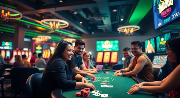 Hitclub gaming scene with players at diverse tables enjoying poker and casino games