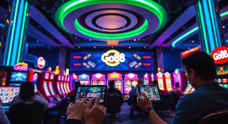 Engaging gaming experience at Go88 featuring vibrant slot games and card play.