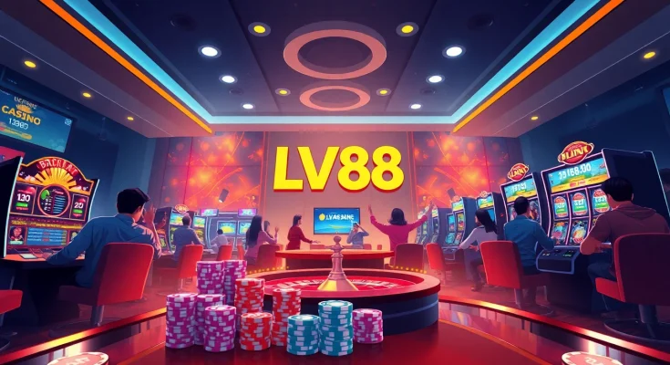 Exciting LV88 online gaming experience with players enjoying baccarat, roulette, and slot machines.