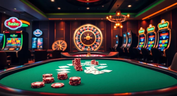 Experience excitement at xx88 with a vibrant casino scene featuring poker chips and roulette.