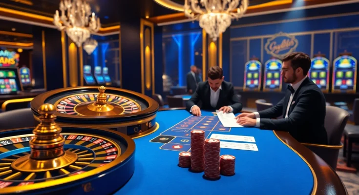 Players engaging at Goal123 casino tables with vibrant colors and high-stakes ambiance.