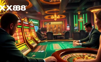 Engaged players celebrating victories at XX88's vibrant online casino interface.