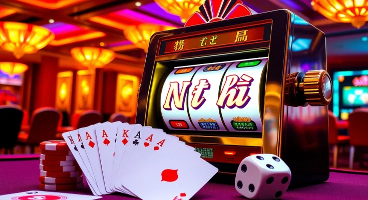 Nổ hũ slot machine lights up a luxurious casino scene full of excitement and winning opportunities.