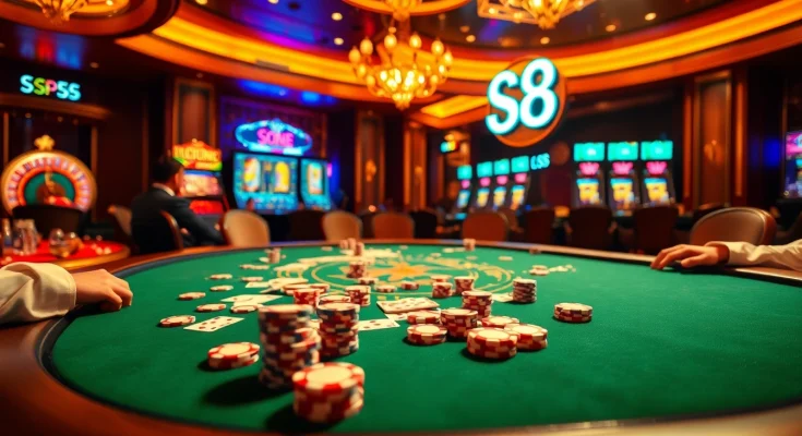 Engaging casino scene showcasing high-stakes S8 poker action with vibrant decor and luxury.