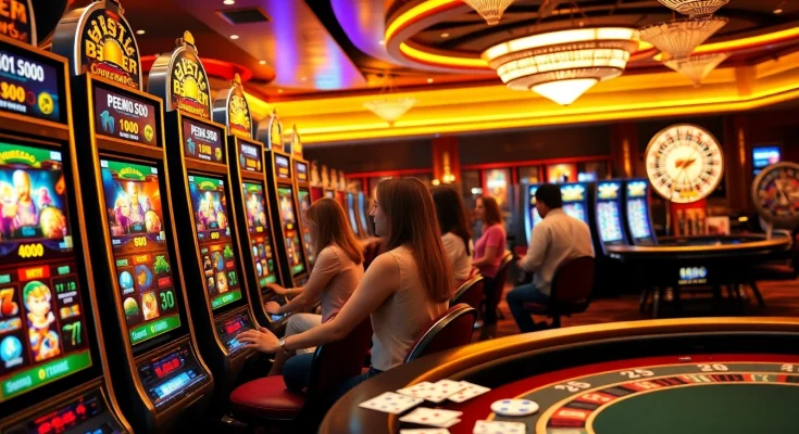PEN4D gamers enjoying vibrant slot machines in a luxurious casino environment with engaging graphics.