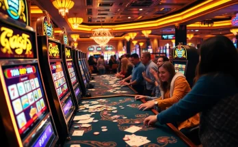 Pemain menikmati pembayaran tinggi di mesin slot gacor dalam suasana kasino yang ramai.