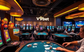 Diverse gaming experience at V9bet casino showcasing exciting slots and card games