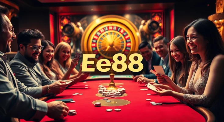 Engaging players enjoy a thrilling game of poker at Ee88 casino with vibrant atmosphere.