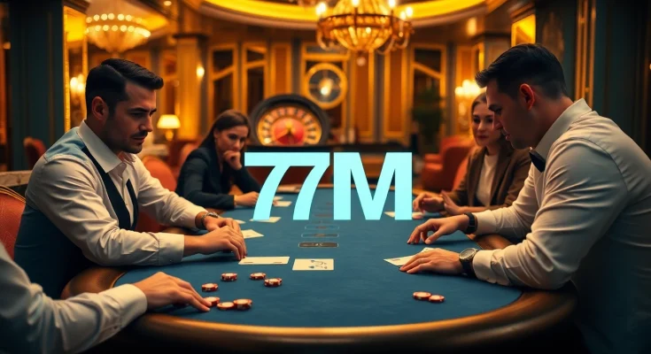 Players experience the thrill of high-stakes poker at a luxurious casino featuring the keyword 7M on the betting interface.