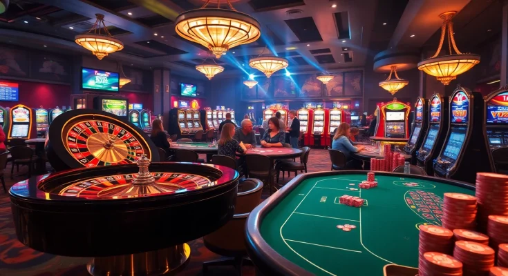 Experience the excitement of lc88 casino games with vibrant roulette wheels, poker tables, and colorful chips.