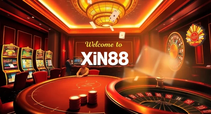 Experience the thrill of gambling at Xin88's luxurious casino atmosphere with vibrant games and engaging players.