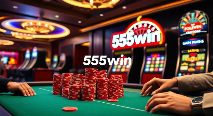 Players enjoying a thrilling moment at the 555win casino, betting on poker and roulette.