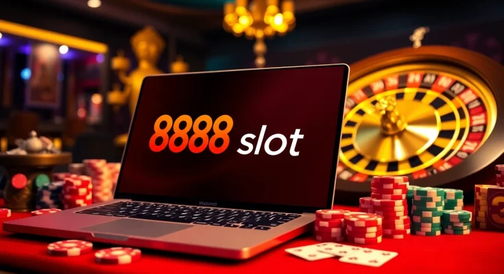 Rasakan sensasi dengan 888slot di tengah elemen casino yang berwarna-warni seperti slot, kartu, dan roulette!