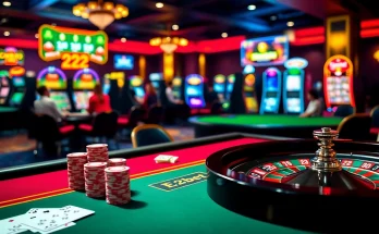 E2bet showcases an engaging casino scene with poker chips, roulette, and lively betting.