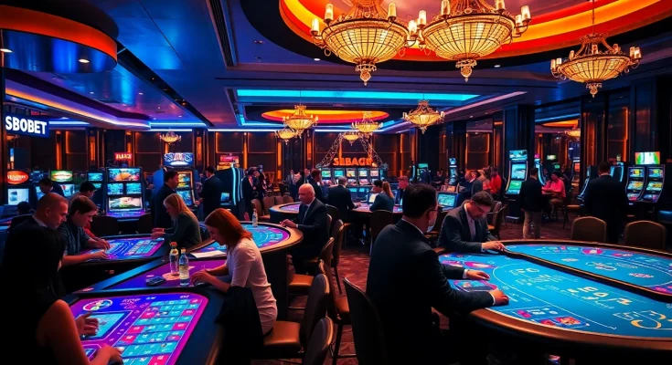 Permainan SBOBET yang menarik di meja kasino yang mewah dan ramai.