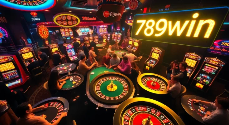 Exciting gaming action at 789win casino with vibrant slot machines and poker tables.