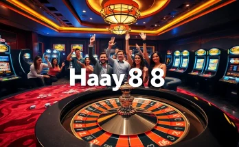 Exciting scene of gamblers enjoying Hay88's luxurious casino atmosphere.