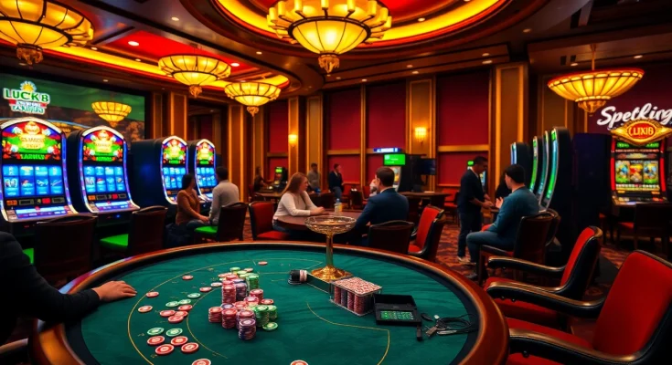 Engaging scene of excitement at LUCK8 casino with roulette wheel and poker table action.