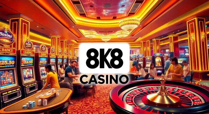 8K8 Casino patrons enjoying vibrant slot machines and engaging poker tables for thrilling gaming experiences.