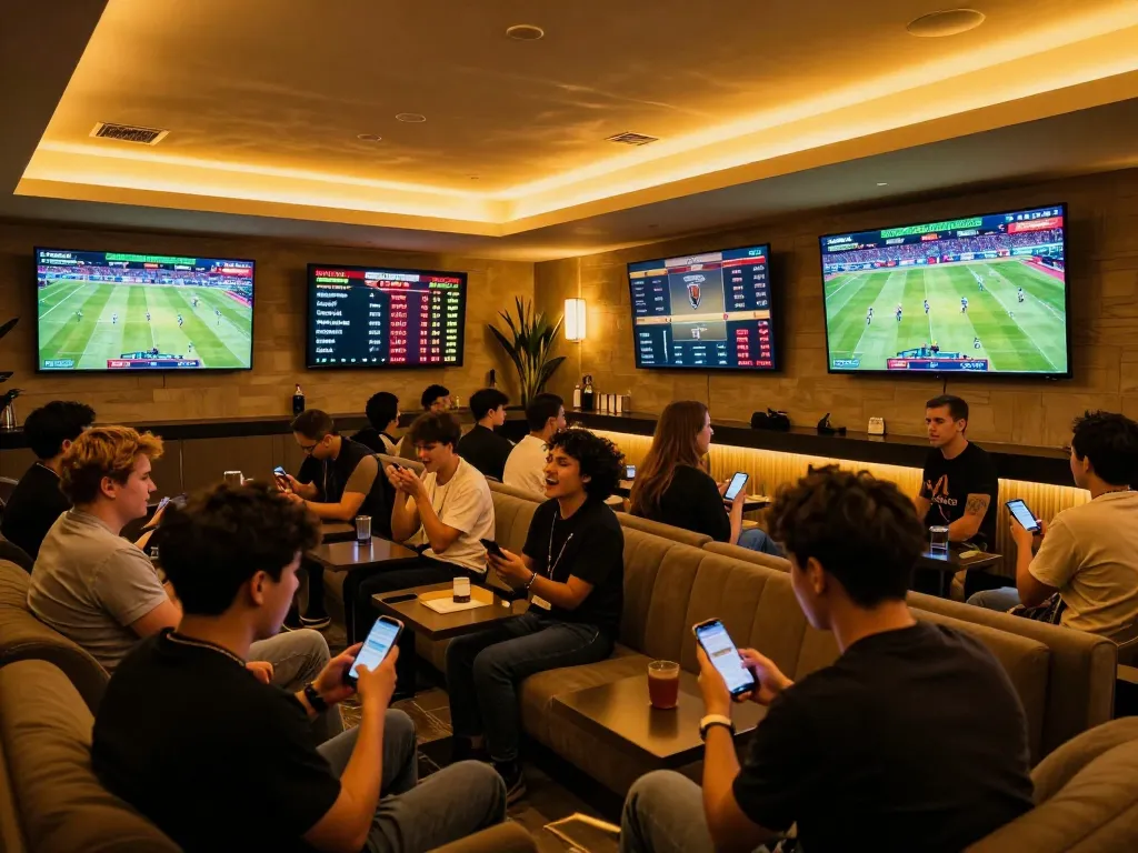 Engaging sports betting scene showcasing landlordmoneysaving insights on live odds and ecstatic fans