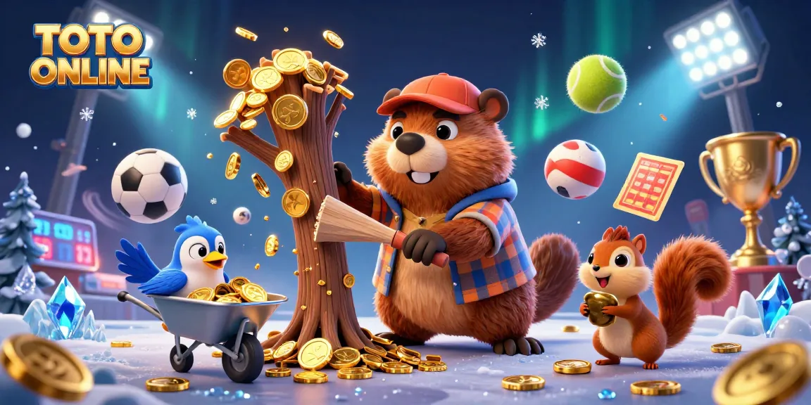 Engage with TOTO ONLINE through an exciting 3D illustration of animated characters collecting golden coins in a lively casino atmosphere.