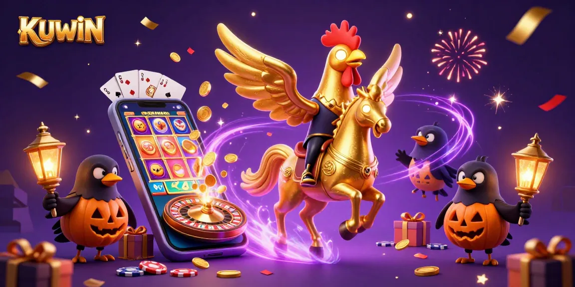 Engage with KUWIN's vibrant casino scene featuring a golden rooster and exciting game elements for thrilling action.